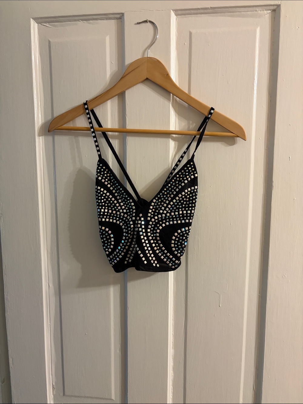 Fashion nova Black Study Embellished V-Neck Crop Tank Top